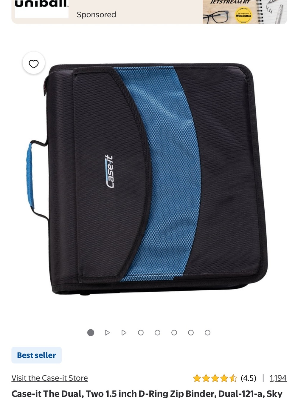 Case-it Dual D-Ring Zip Binder - Black and Blue